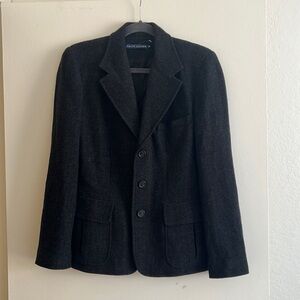 Ralph Lauren charcoal grey herringbone wool blazer.